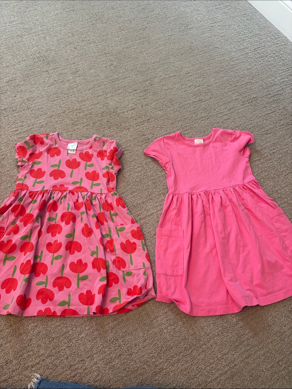 Hanna Andersson Girls' 5T/ 110cm two  short sleeve Pink Pocket dresses cotton